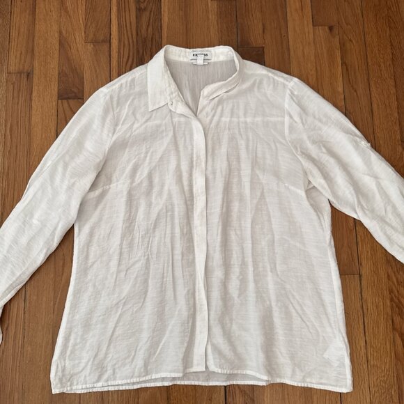 Express Slim Fit Textured White Button Down Shirt Women’s Long Sleeve Size XL - Picture 2 of 5